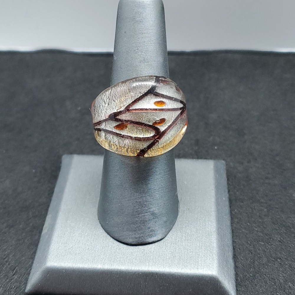Glass Dome Silver Brownish Ring